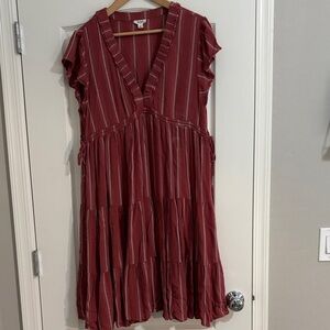 a.n.a Burgundy Striped Midi Dress